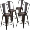 Flash Furniture Lily Commercial Grade 4 Pack 24″ High Black Metal Indoor-Outdoor Counter Height Stool with Removable Back(Copper)