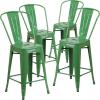 Flash Furniture Lily Commercial Grade 4 Pack 24″ High Black Metal Indoor-Outdoor Counter Height Stool with Removable Back(Green)