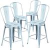 Flash Furniture Lily Commercial Grade 4 Pack 24″ High Black Metal Indoor-Outdoor Counter Height Stool with Removable Back(Green-blue)