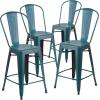 Flash Furniture Lily Commercial Grade 4 Pack 24″ High Black Metal Indoor-Outdoor Counter Height Stool with Removable Back(Kelly Blue-teal)