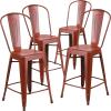 Flash Furniture Lily Commercial Grade 4 Pack 24″ High Black Metal Indoor-Outdoor Counter Height Stool with Removable Back(Kelly Red)