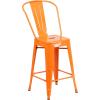 Flash Furniture Lily Commercial Grade 4 Pack 24″ High Black Metal Indoor-Outdoor Counter Height Stool with Removable Back(Orange)