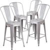 Flash Furniture Lily Commercial Grade 4 Pack 24″ High Black Metal Indoor-Outdoor Counter Height Stool with Removable Back(Silver)