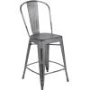 Flash Furniture Lily Commercial Grade 4 Pack 24″ High Black Metal Indoor-Outdoor Counter Height Stool with Removable Back(Silver Gray)