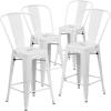 Flash Furniture Lily Commercial Grade 4 Pack 24″ High Black Metal Indoor-Outdoor Counter Height Stool with Removable Back(White)
