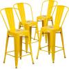 Flash Furniture Lily Commercial Grade 4 Pack 24″ High Black Metal Indoor-Outdoor Counter Height Stool with Removable Back(Yellow)