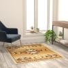 Flash Furniture Lodi Collection Southwestern Area Rug – Low Pile Green Olefin Rug – 6′ x 9′ Area Rug – Jute Backing – Hallway, Entryway, Bedroom, Living Room(Beige)