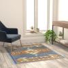 Flash Furniture Lodi Collection Southwestern Area Rug – Low Pile Green Olefin Rug – 6′ x 9′ Area Rug – Jute Backing – Hallway, Entryway, Bedroom, Living Room(Blue)