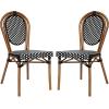 Flash Furniture Lourdes Indoor/Outdoor Commercial Thonet Bistro Stack Chair – Black/White PE Rattan Back and Seat – Natural Bamboo Print Metal Frame – 2 PK(Black & White/Natural Frame)