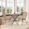 Flash Furniture Lourdes Indoor/Outdoor Commercial Thonet Bistro Stack Chair – Black/White PE Rattan Back and Seat – Natural Bamboo Print Metal Frame – 2 PK(Natural & White/Light Natural Frame)