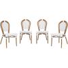 Flash Furniture Lourdes Indoor/Outdoor Commercial Thonet Bistro Stack Chair – Black/White PE Rattan Back and Seat – Natural Bamboo Print Metal Frame – 2 PK(White & Gray/Natural Frame)
