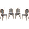 Flash Furniture Lourdes Indoor/Outdoor Commercial Thonet Bistro Stack Chair – Black/White PE Rattan Back and Seat – Natural Bamboo Print Metal Frame – 2 PK(Black & White/Natural Frame)