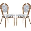 Flash Furniture Lourdes Indoor/Outdoor Commercial Thonet Bistro Stack Chair – Black/White PE Rattan Back and Seat – Natural Bamboo Print Metal Frame – 2 PK(White & Navy/Natural Frame)