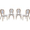 Flash Furniture Lourdes Indoor/Outdoor Commercial Thonet Bistro Stack Chair – Black/White PE Rattan Back and Seat – Natural Bamboo Print Metal Frame – 2 PK(White & Navy/Natural Frame)