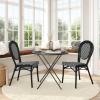 Flash Furniture Lourdes Indoor/Outdoor Commercial Thonet Bistro Stack Chair – Black/White PE Rattan Back and Seat – Natural Bamboo Print Metal Frame – 2 PK(Black & White/Black Frame)