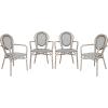 Flash Furniture Marseille Indoor/Outdoor Commercial Bistro Stack Chair – Curved Arms – Black Textilene Back and Seat – NAT Bamboo Print Metal Frame – Set of 4(Black & White/Light Natural Frame)