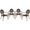 Flash Furniture Marseille Indoor/Outdoor Commercial Bistro Stack Chair – Curved Arms – Black Textilene Back and Seat – NAT Bamboo Print Metal Frame – Set of 4(Black/Natural Frame)