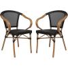 Flash Furniture Marseille Indoor/Outdoor Commercial Bistro Stack Chair – Curved Arms – Black Textilene Back and Seat – Natural Bamboo Print Metal Frame – 2 PK(Black/Natural Frame)