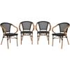 Flash Furniture Marseille Indoor/Outdoor Commercial Bistro Stack Chair – Curved Arms – Black Textilene Back and Seat – Natural Bamboo Print Metal Frame – 2 PK(Black/Natural Frame)