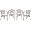 Flash Furniture Marseille Indoor/Outdoor Commercial Bistro Stack Chair – Curved Arms – Black Textilene Back and Seat – Natural Bamboo Print Metal Frame – 2 PK(Black & White/Light Natural Frame)