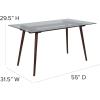 Flash Furniture Meriden 31.5″ x 55″ Rectangular Solid Walnut Wood Table with Clear Glass Top(Clear Top/Walnut Frame)