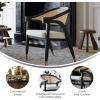 Flash Furniture Naomi Cane Rattan Dining and Accent Chair, Commercial Grade Solid Wood Frame with Gold Accent Legs, Beige Upholstered Padded Seat, Natural/Black(Black)