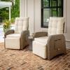 Flash Furniture Nemo Indoor/Outdoor Patio Wicker Rattan Recliner, Lounge Chair with Flip-Up Side Table, Beige/Brown(Beige Cushions/Brown Frame)