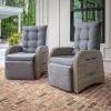 Flash Furniture Nemo Indoor/Outdoor Patio Wicker Rattan Recliner, Lounge Chair with Flip-Up Side Table, Beige/Brown(Gray Cushions/Gray Frame)