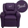 Flash Furniture Personalized Vinyl Kids Recliner with Cup Holder and Headrest, Purple