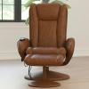 Flash Furniture Poppy Massaging Multi-Position Plush Recliner with Side Pocket and Ottoman in Black LeatherSoft(Brown)