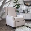 Flash Furniture Prescott Slim Wingback Recliner Chair – Traditional Push Back Recliner – Brown Polyester Fabric with Accent Nail Trim – Pocket Spring Seat(Cream)