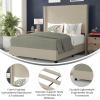 Flash Furniture Quinn Upholstered Platform Bed – Beige Channel Stitched Wingback Headboard – King – Mattress Foundation with Slatted Supports – No Box Spring Needed(Beige)