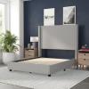 Flash Furniture Quinn Upholstered Platform Bed – Beige Channel Stitched Wingback Headboard – King – Mattress Foundation with Slatted Supports – No Box Spring Needed(Grey)