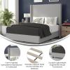 Flash Furniture Quinn Upholstered Platform Bed – Beige Channel Stitched Wingback Headboard – King – Mattress Foundation with Slatted Supports – No Box Spring Needed(Grey)