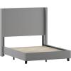 Flash Furniture Quinn Upholstered Platform Bed – Beige Channel Stitched Wingback Headboard – King – Mattress Foundation with Slatted Supports – No Box Spring Needed(Grey)