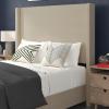 Flash Furniture Quinn Upholstered Platform Bed – Beige Channel Stitched Wingback Headboard – King – Mattress Foundation with Slatted Supports – No Box Spring Needed(Beige)