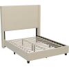 Flash Furniture Quinn Upholstered Platform Bed – Beige Channel Stitched Wingback Headboard – King – Mattress Foundation with Slatted Supports – No Box Spring Needed(Beige)