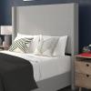 Flash Furniture Quinn Upholstered Platform Bed – Beige Channel Stitched Wingback Headboard – King – Mattress Foundation with Slatted Supports – No Box Spring Needed(Grey)