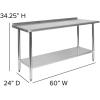 Flash Furniture Reader Stainless Steel 18 Gauge Prep and Work Table with 1.5″ Backsplash and Undershelf – NSF Certified – 72″W x 30″D x 36″H(24″ x 60″ with Backsplash)