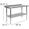 Flash Furniture Reader Stainless Steel 18 Gauge Prep and Work Table with 1.5″ Backsplash and Undershelf – NSF Certified – 72″W x 30″D x 36″H(24″ x 48″ with Backsplash)