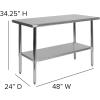 Flash Furniture Reader Stainless Steel 18 Gauge Prep and Work Table with 1.5″ Backsplash and Undershelf – NSF Certified – 72″W x 30″D x 36″H(24″ x 48″ without Backsplash)
