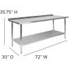 Flash Furniture Reader Stainless Steel 18 Gauge Prep and Work Table with 1.5″ Backsplash and Undershelf – NSF Certified – 72″W x 30″D x 36″H(30″ x 72″ with Backsplash)