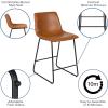 Flash Furniture Reagan 24″ LeatherSoft Counter Height Stools with Footrest, Mid-Century Modern Bucket Style Dining Chairs, Set of 2, Light Brown