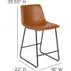 Flash Furniture Reagan 24″ LeatherSoft Counter Height Stools with Footrest, Mid-Century Modern Bucket Style Dining Chairs, Set of 2, Light Brown