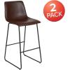 Flash Furniture Reagan 24″ LeatherSoft Counter Height Stools with Footrest, Mid-Century Modern Bucket Style Dining Chairs, Set of 2, Light Gray(Dark Brown)