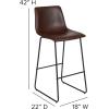 Flash Furniture Reagan 24″ LeatherSoft Counter Height Stools with Footrest, Mid-Century Modern Bucket Style Dining Chairs, Set of 2, Light Gray(Dark Brown)
