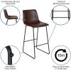 Flash Furniture Reagan 24″ LeatherSoft Counter Height Stools with Footrest, Mid-Century Modern Bucket Style Dining Chairs, Set of 2, Light Gray(Dark Brown)