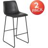 Flash Furniture Reagan 24″ LeatherSoft Counter Height Stools with Footrest, Mid-Century Modern Bucket Style Dining Chairs, Set of 2, Light Gray(Grey)