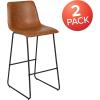 Flash Furniture Reagan 24″ LeatherSoft Counter Height Stools with Footrest, Mid-Century Modern Bucket Style Dining Chairs, Set of 2, Light Gray(Light Brown)