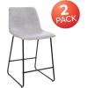 Flash Furniture Reagan 24″ LeatherSoft Counter Height Stools with Footrest, Mid-Century Modern Bucket Style Dining Chairs, Set of 2, Light Gray(Light Gray)